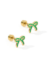 Load image into Gallery viewer, Screwback Stud Earrings - Sadie Bow Green