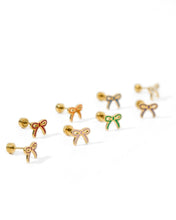 Load image into Gallery viewer, Screwback Stud Earrings - Sadie Bow Green
