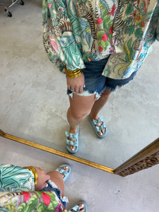 High Rise Distressed Denim Shorts
