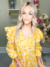 Load image into Gallery viewer, Dayglow Tropics Ruffle Drop Waist Dress
