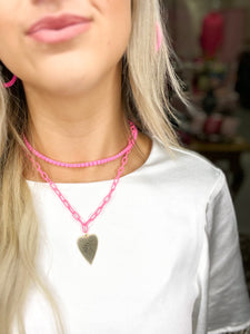 Enamel Crystal Heart Pink Necklace