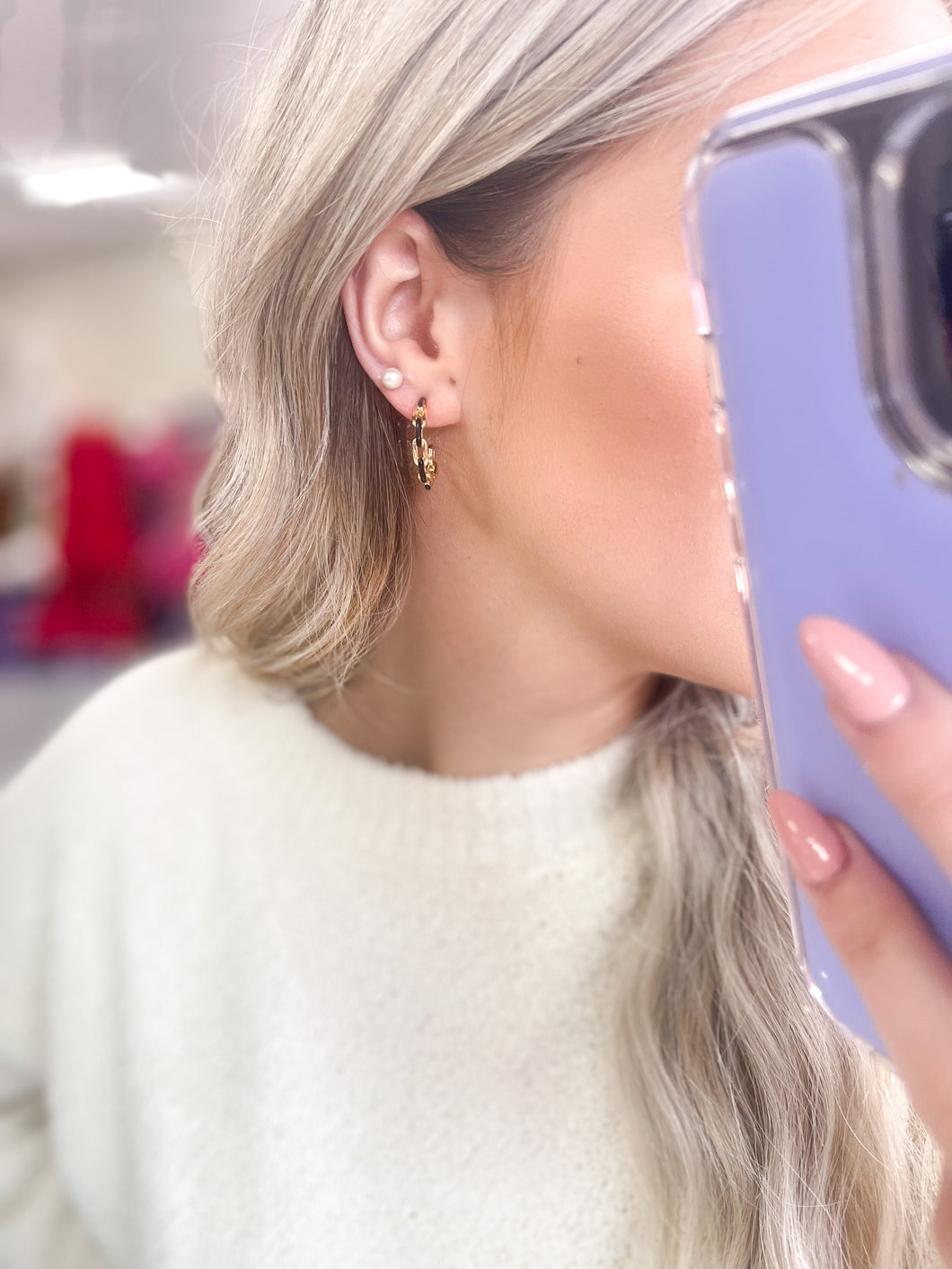 Black Gold Chain Hoop Earrings