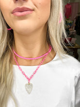 Load image into Gallery viewer, Enamel Crystal Heart Pink Necklace