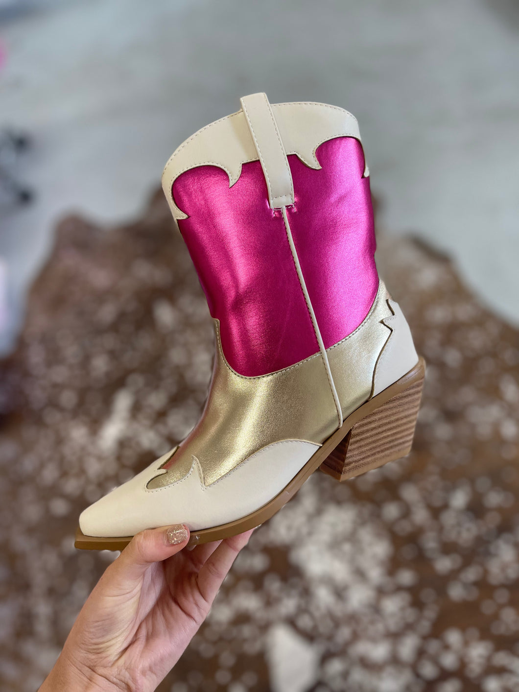 Urie Pink Ivory Gold Short Boot Sheality